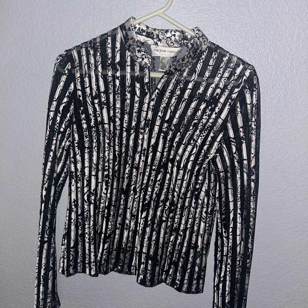 Victor Costa Monochrome Floral Blouse